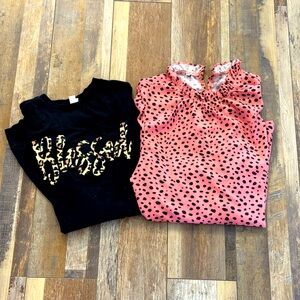 Black Blessed tee and Pink Polka Dot Blouse